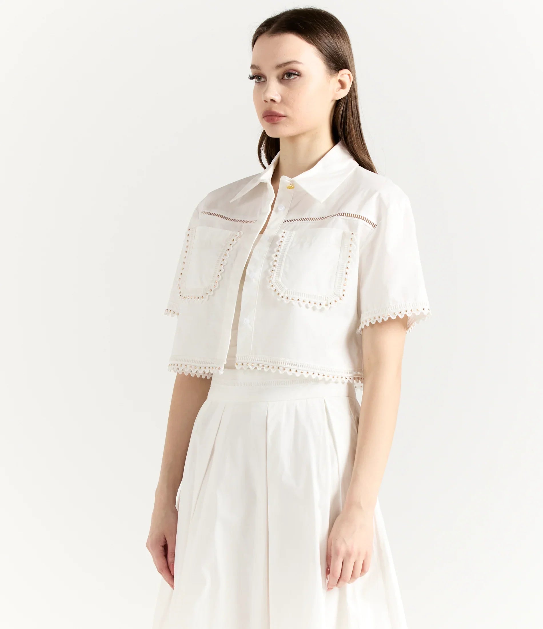 Light Weight Cotton White Cropped Top and Skirt Set