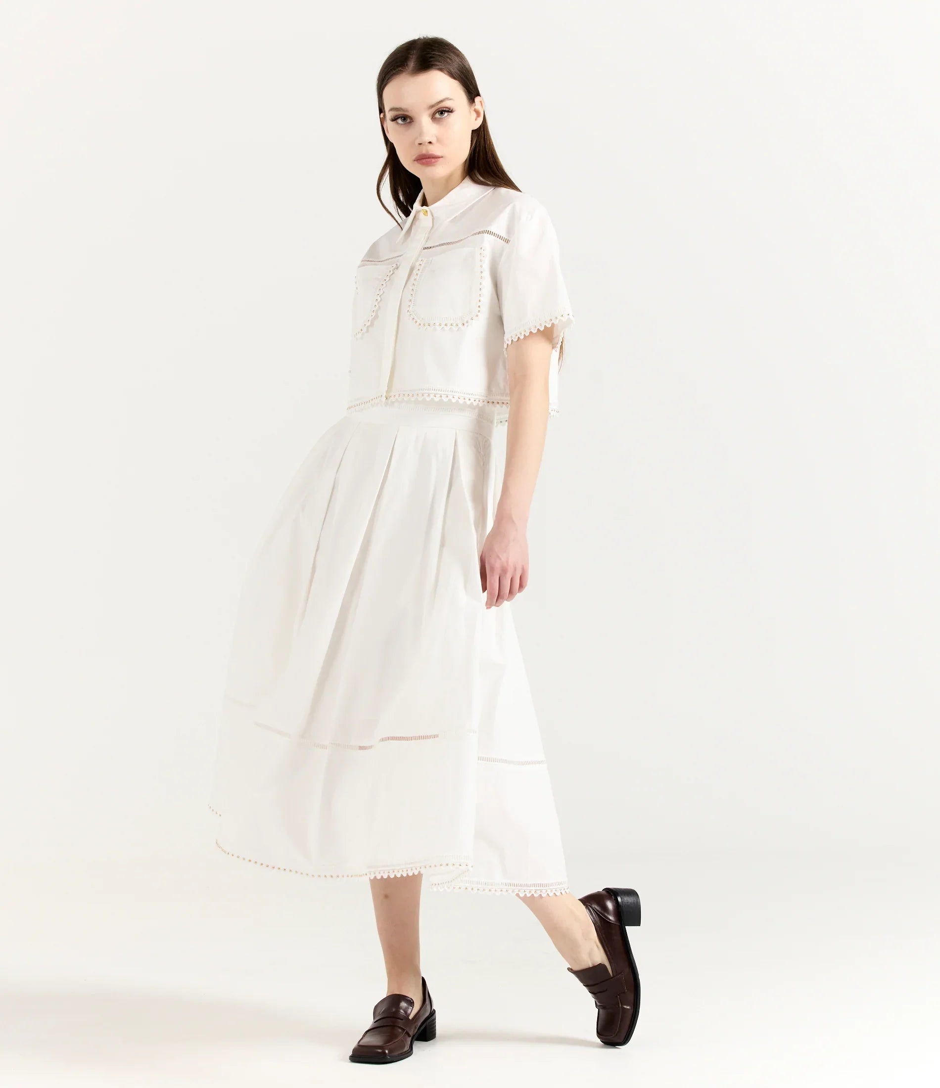 Light Weight Cotton White Cropped Top and Skirt Set