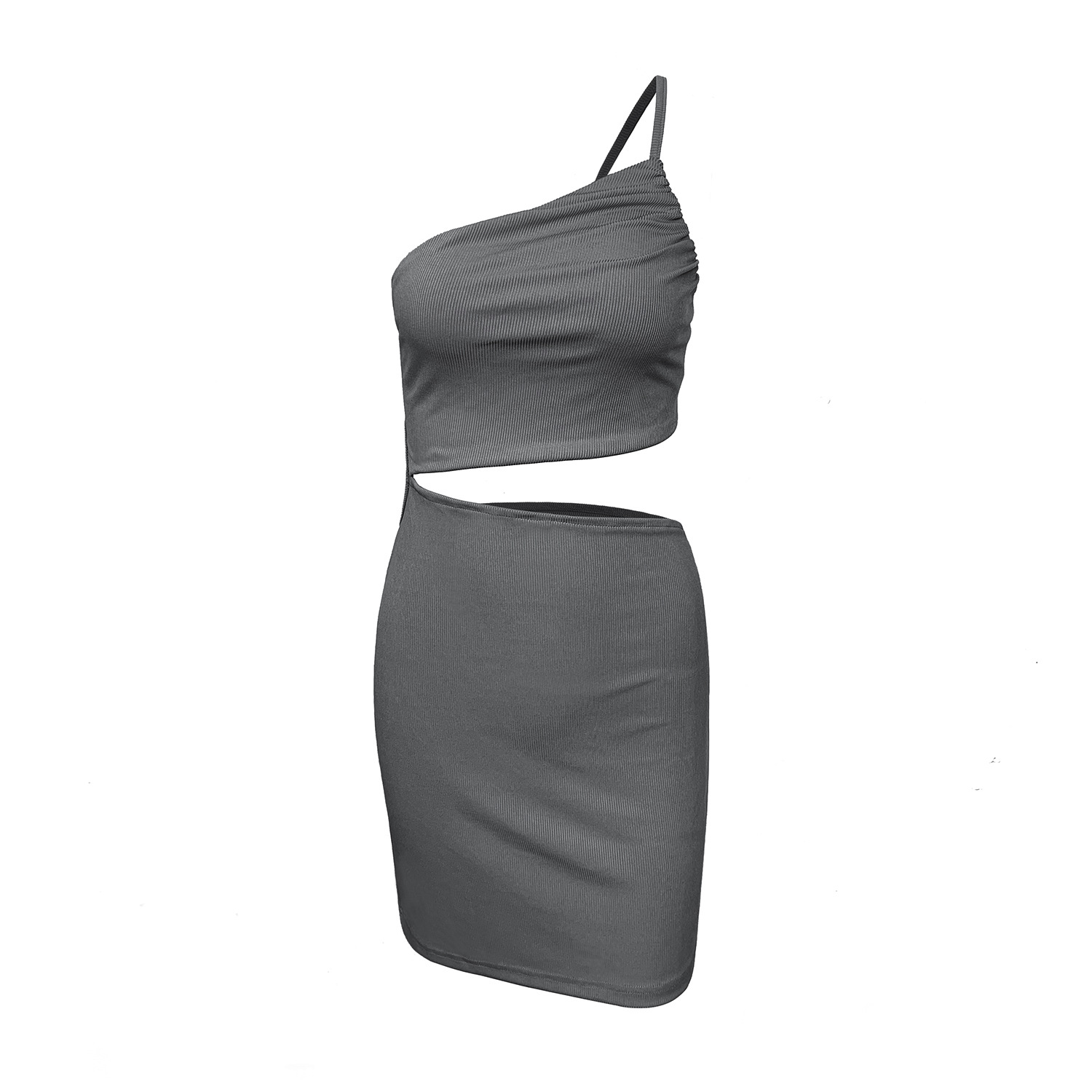 Bodycon mocha dress with one shoulder