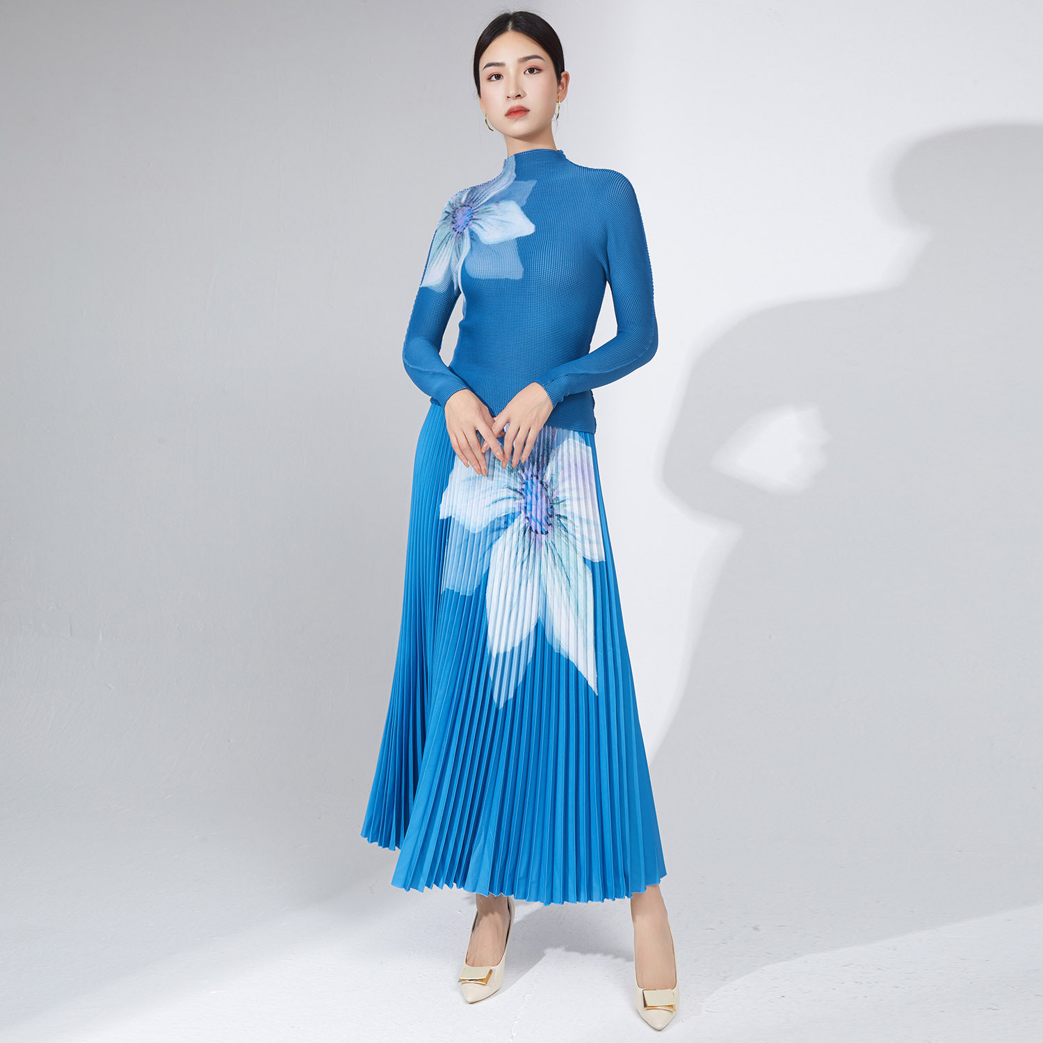Pleated floral skirt with top