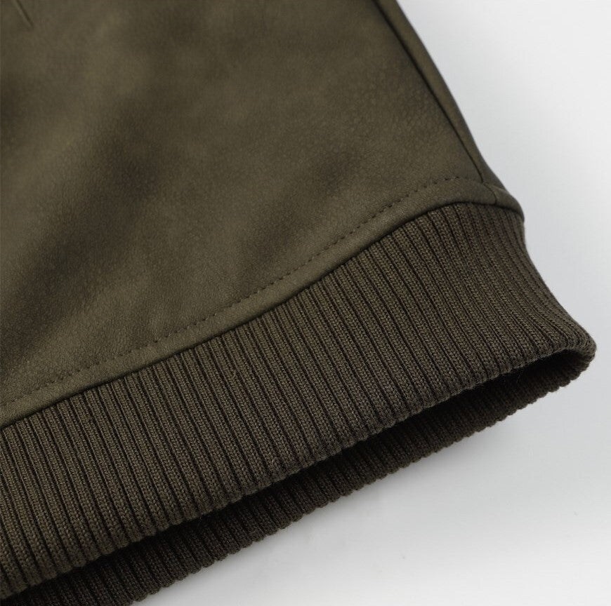 Faux leather varsity velvet bomber green jacket for men