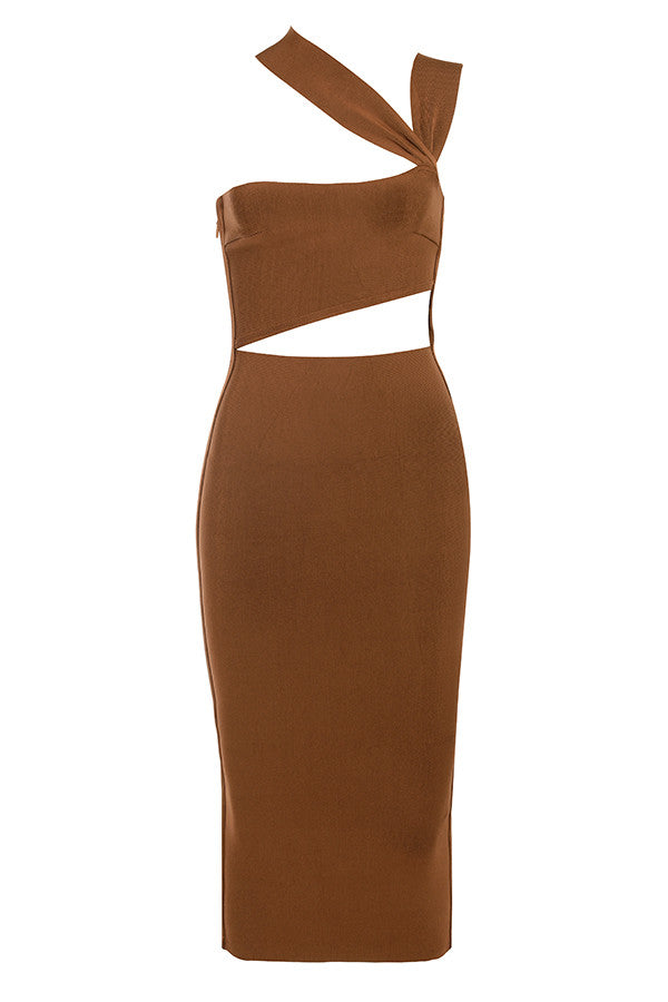 Light brown cut out bandage midi dress
