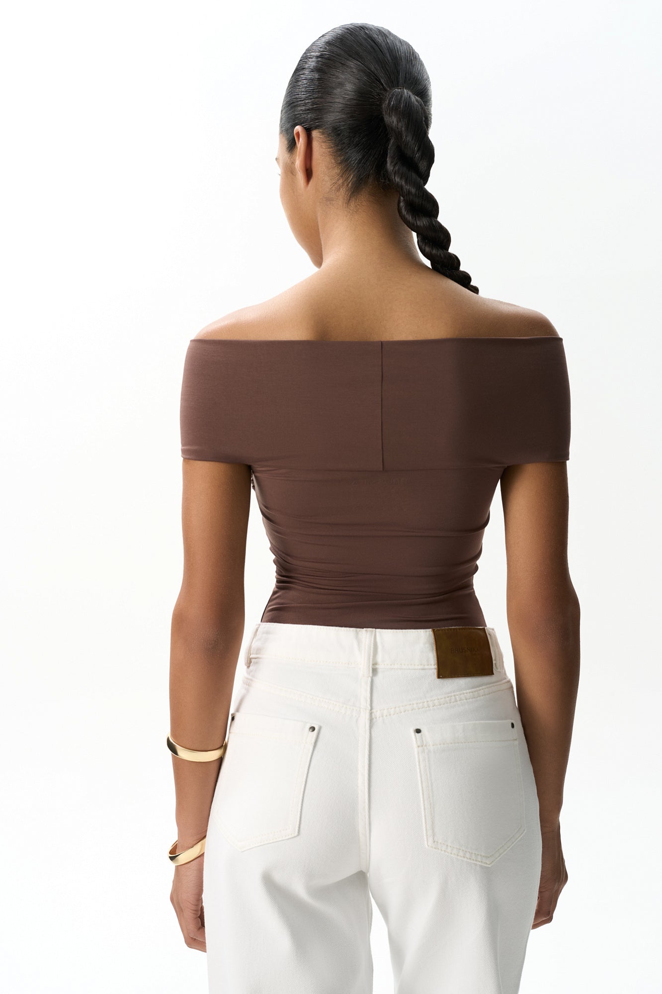 Pleated Off Shoulder Top With Twisted Knot