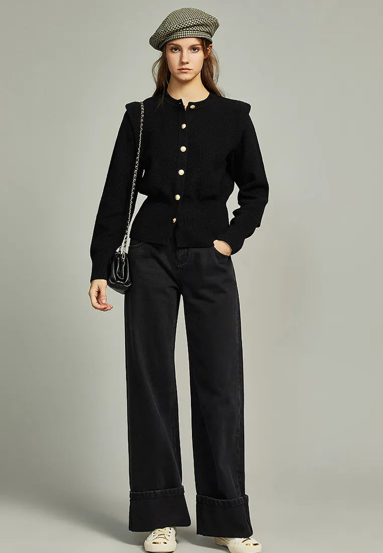 Black Wool Knitted Cardigan