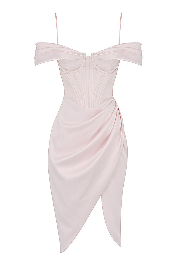 Blushing off shoulder corset dress