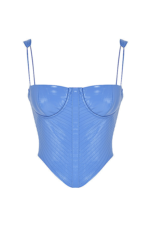 Cornflower blue vegan leather corset