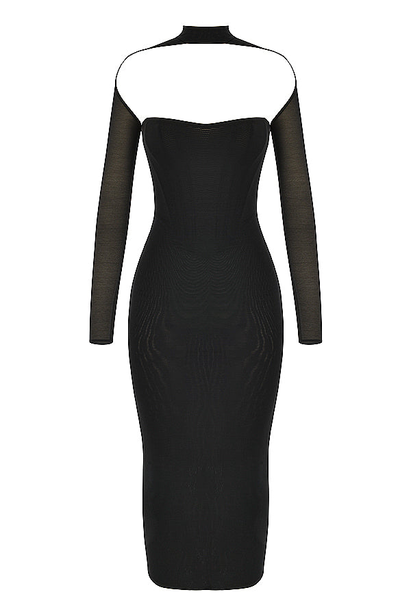 Midi dress with mesh corset