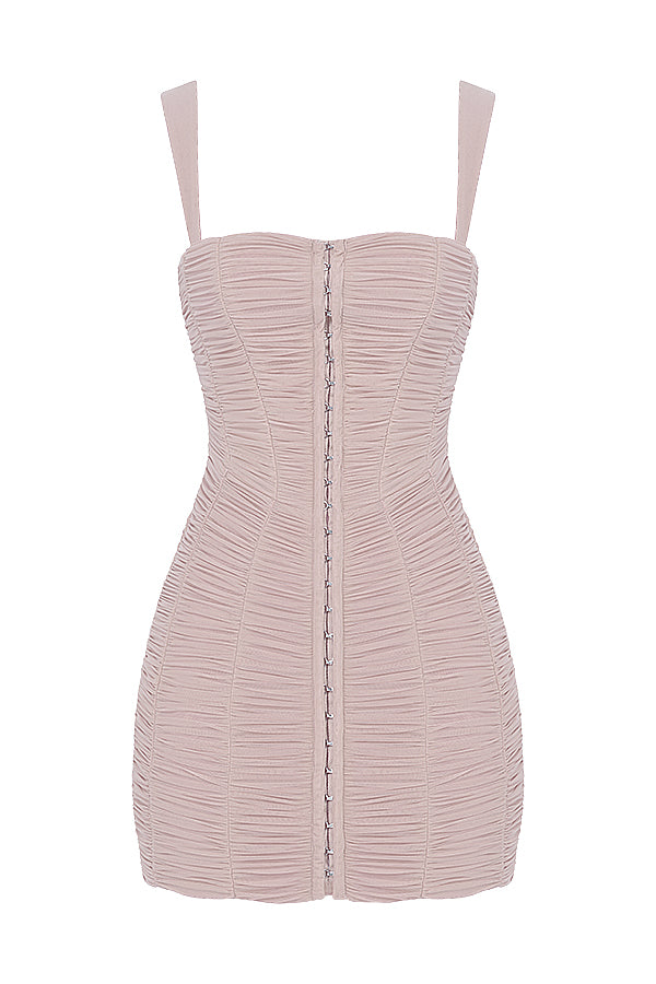Mesh mini dress with crystals and ruffles