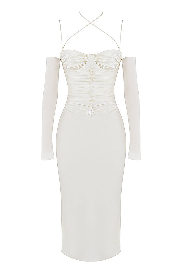 Ivory satin midi dress