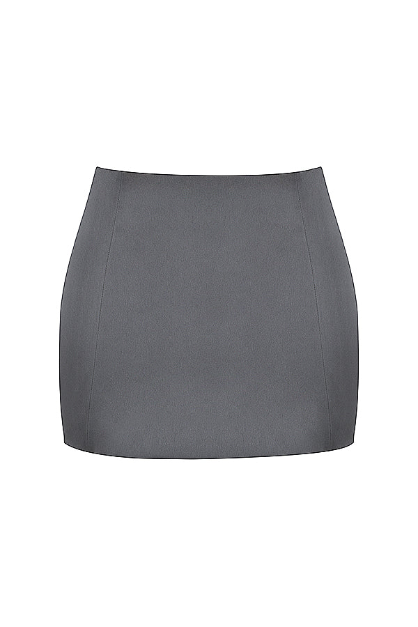 Shadow top with tie front for a satin A-line mini skirt
