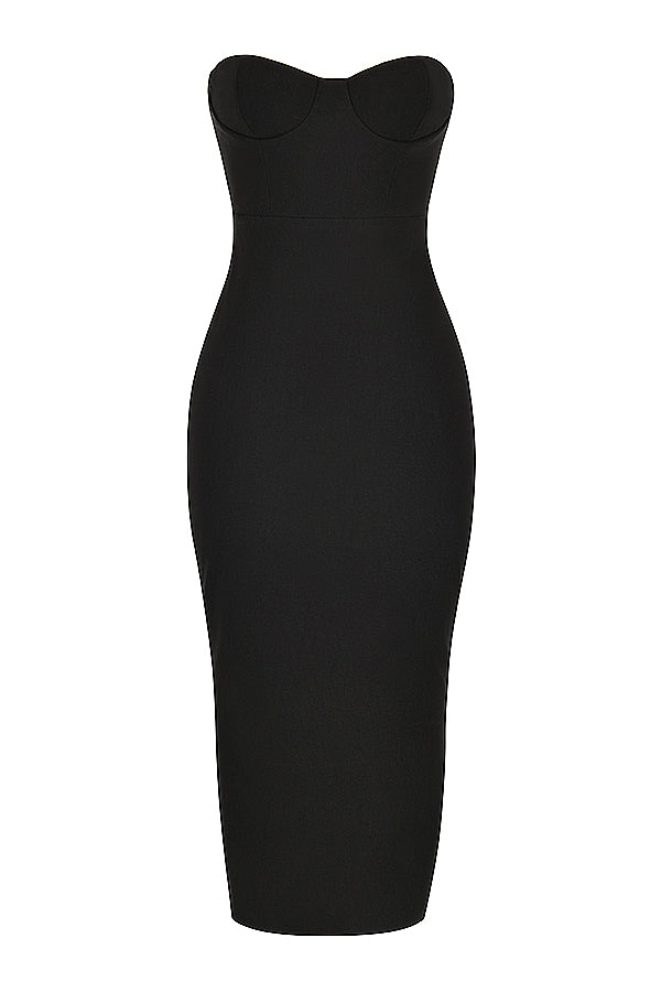 Black strapless maxi dress with corset