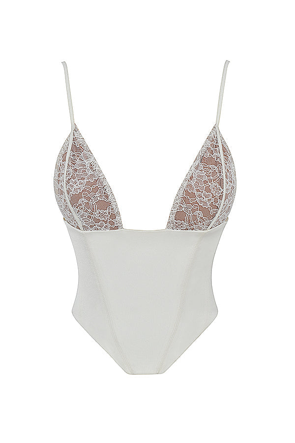 White ivory corset made of satin and lace