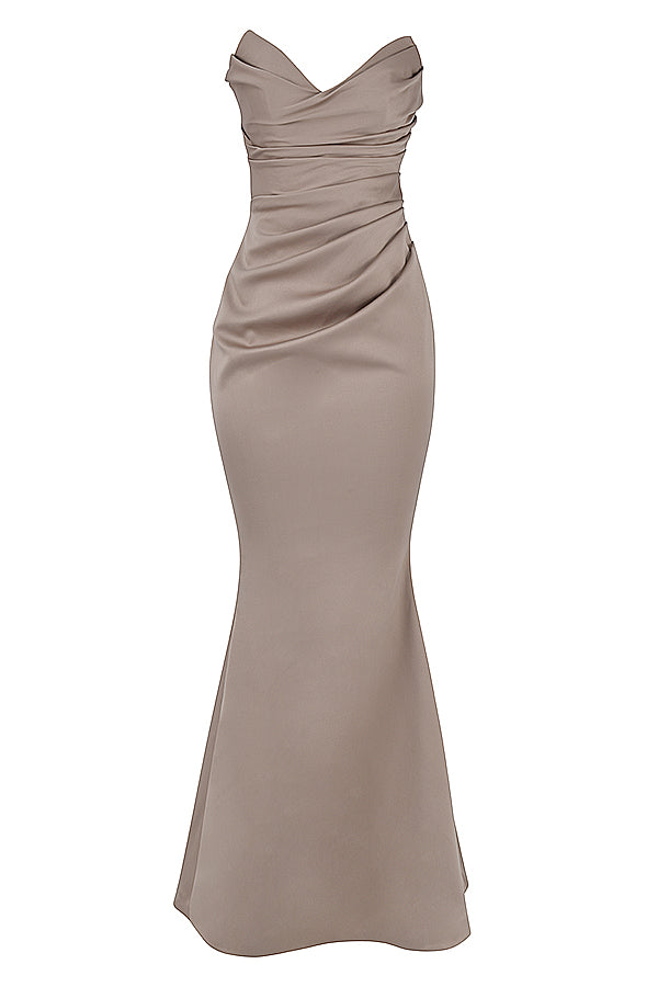 Mushroom satin strapless dress