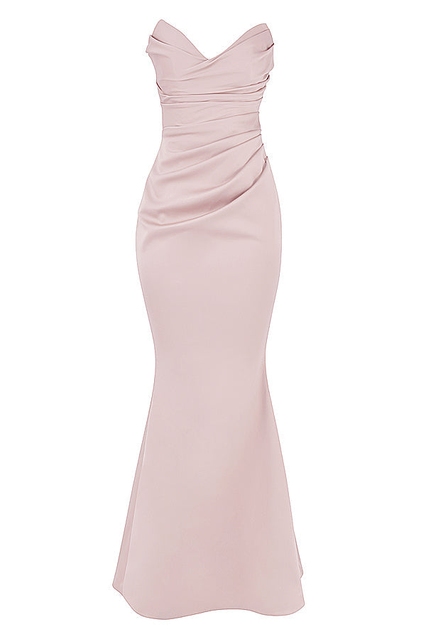 Mushroom satin strapless dress