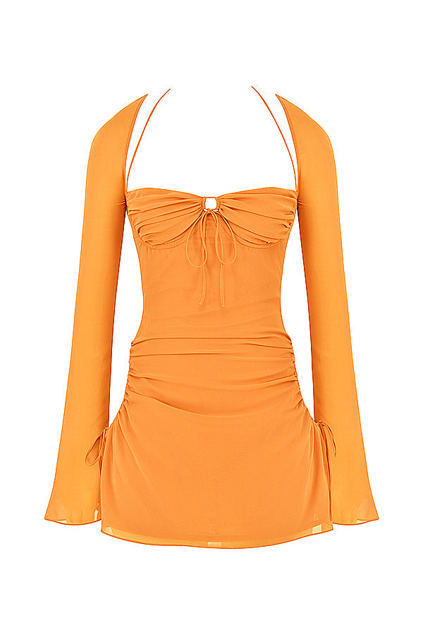 Chiffon halter mini dress with cutout