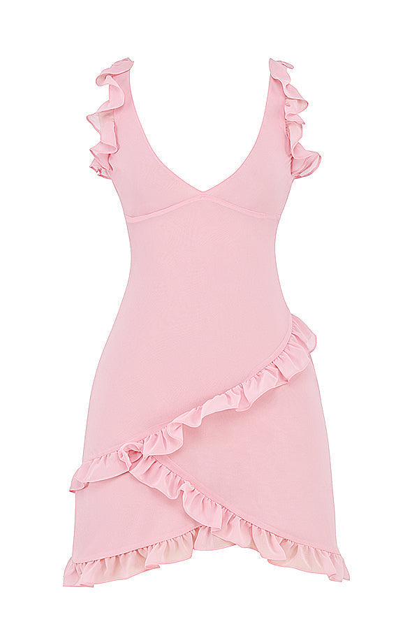Pink quartz mini dress with ruffles