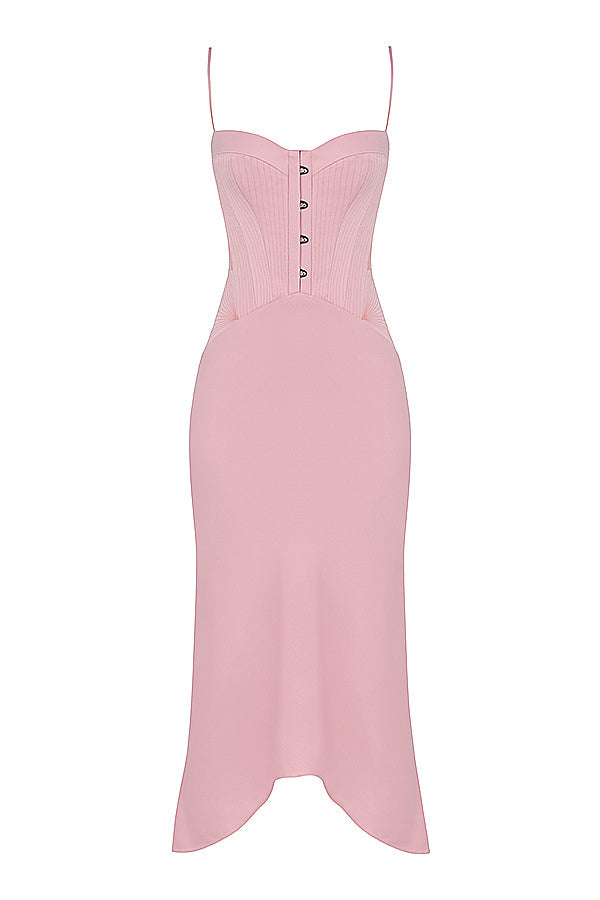 Periwinkle midi dress with satin corset