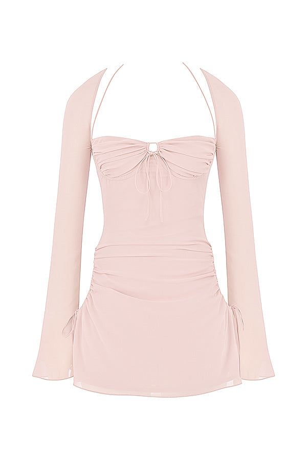 Chiffon halter mini dress with cutout