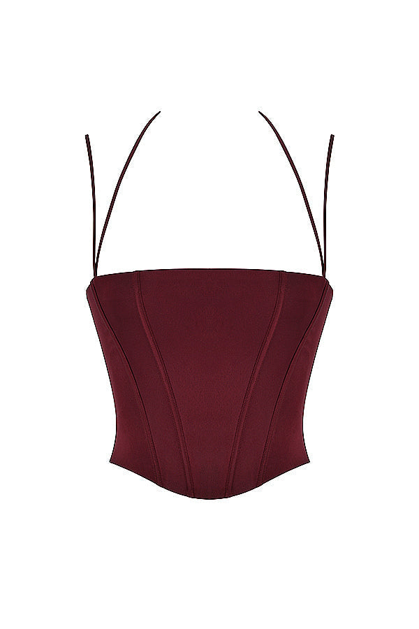 Satin corset with lace-up midi skirt