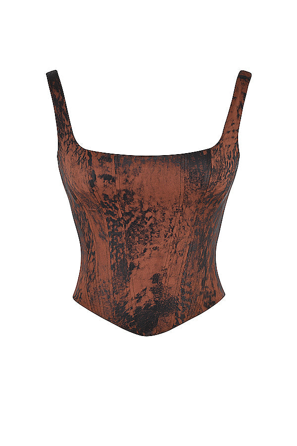 Antique copper satin longline corset