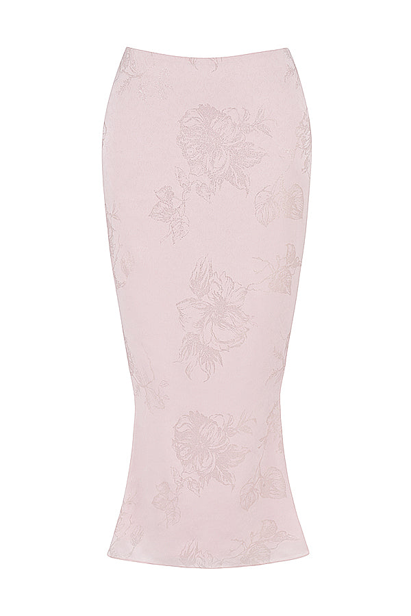 Pink floral satin longline corset with midi skirt