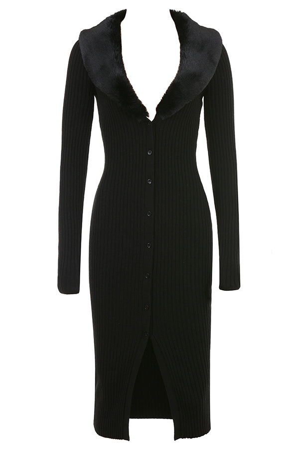 Black dress with faux fur