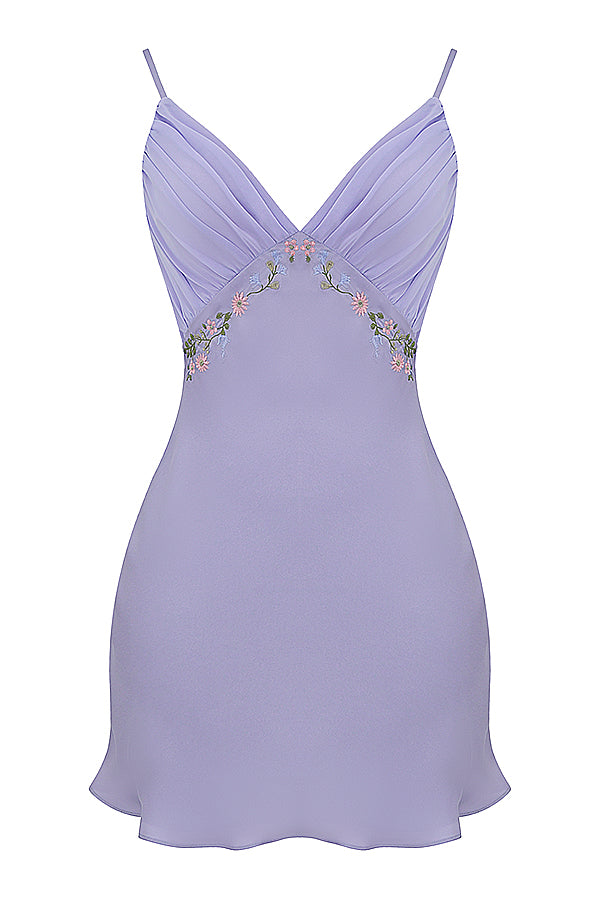 Embroidered lavender mini dress
