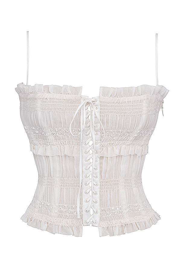 Ivory corset with sequins and pleats