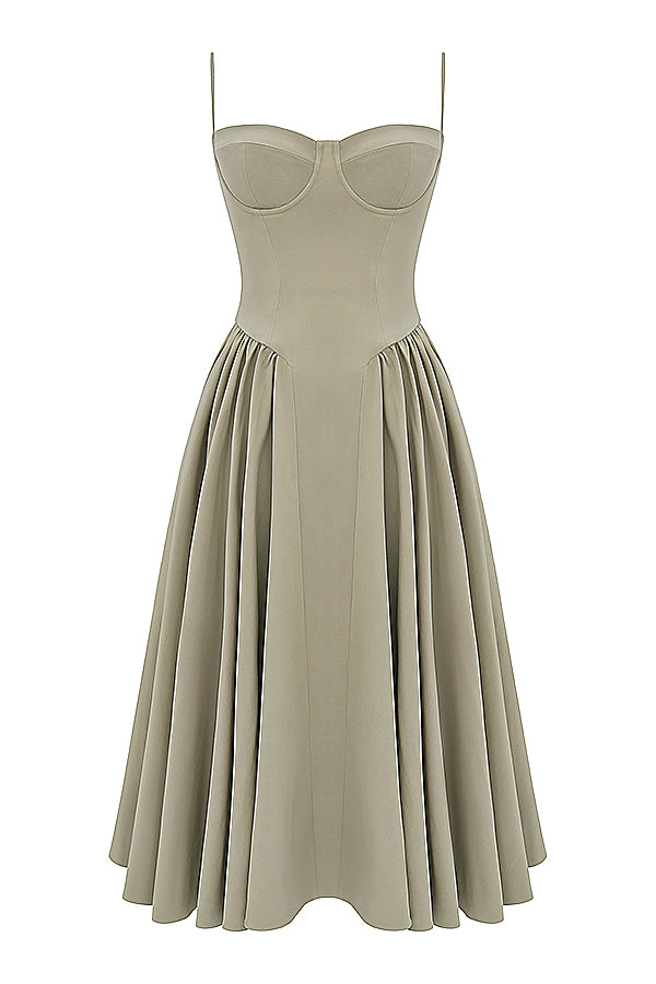 Twill corset midi dress