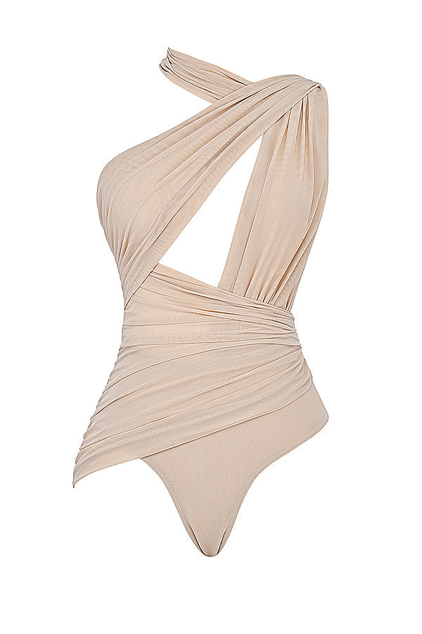 Ecru bodysuit with pleats and trousers