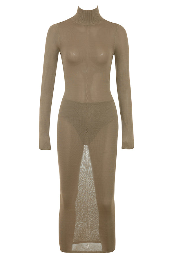Brown knitted midi dress