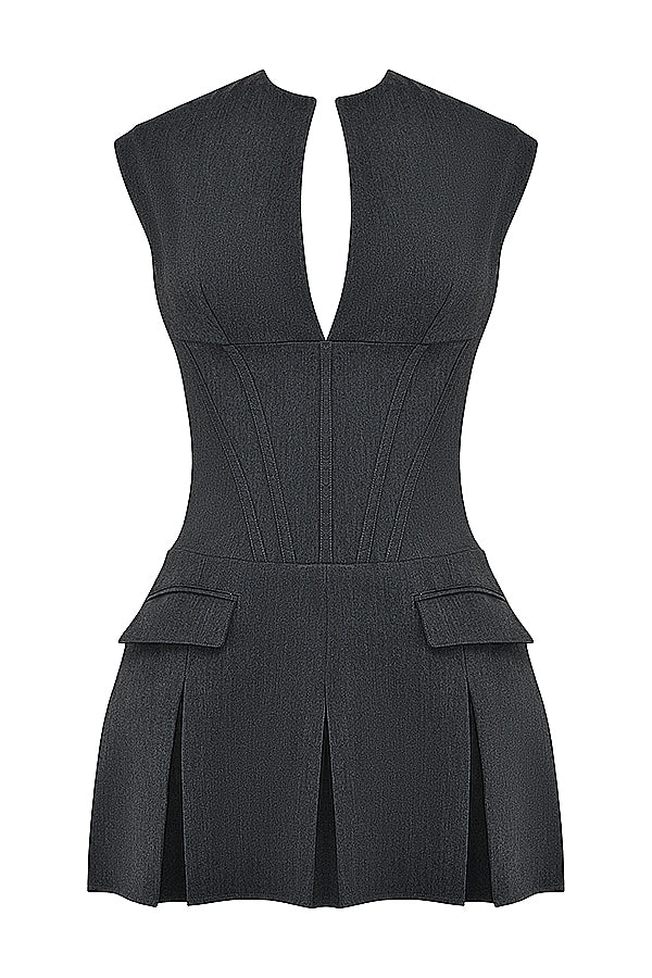 Charcoal pleated corset dress