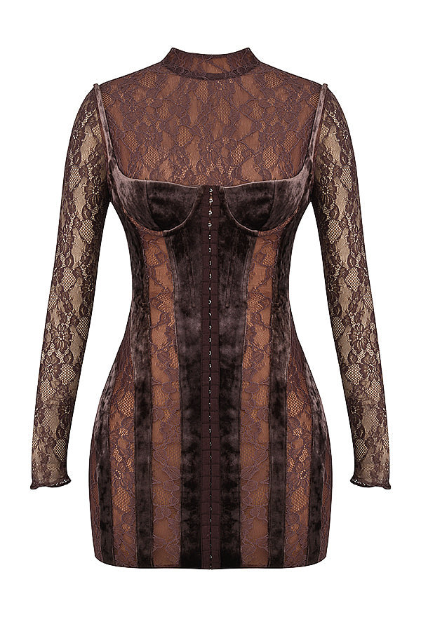 Brown velvet and lace corset dress