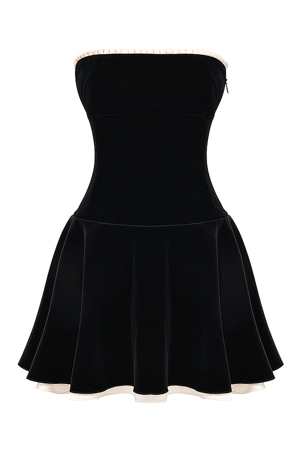 Black velvet strapless dress