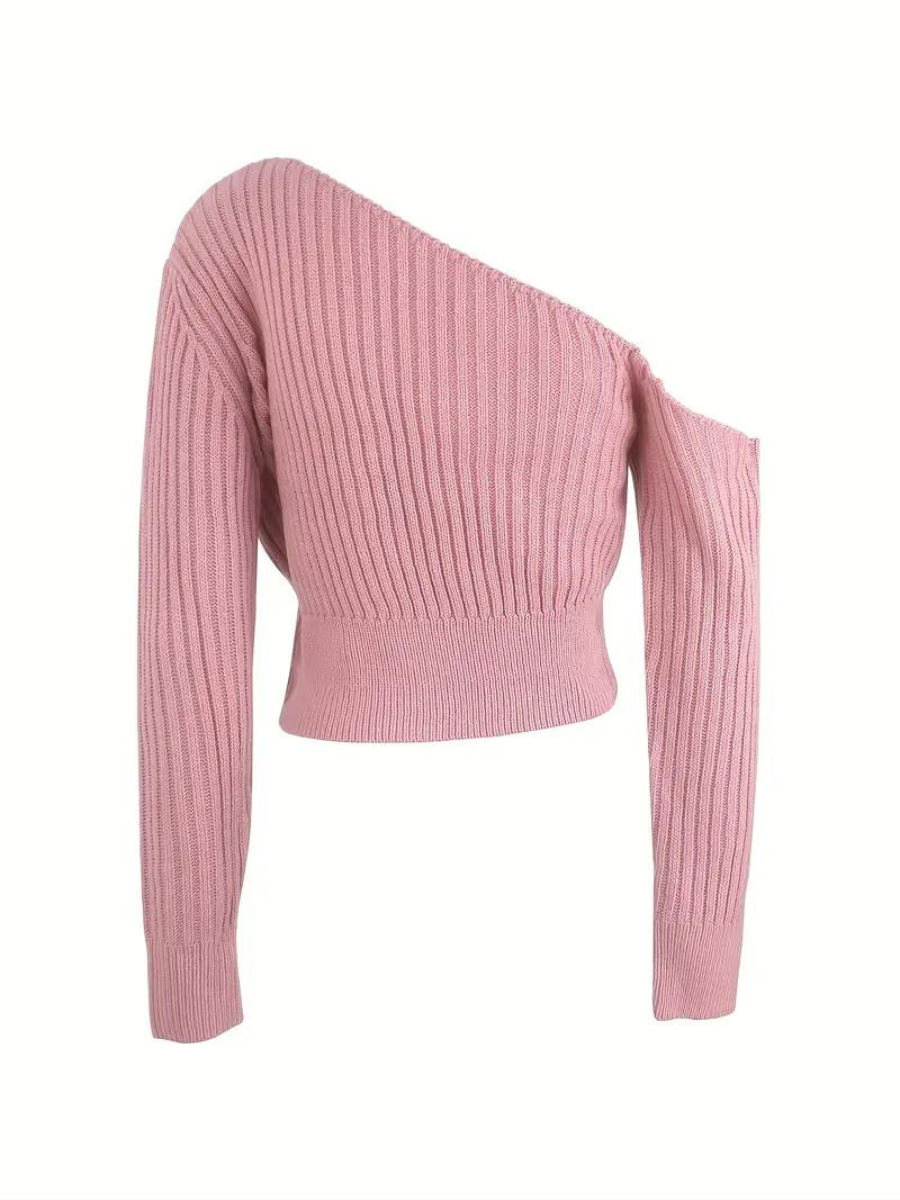 rib knitted sweater with asymmetrical neckline