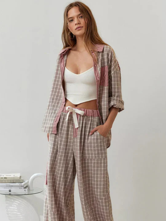 Plaid Pijama Set With Buttoned Shirt