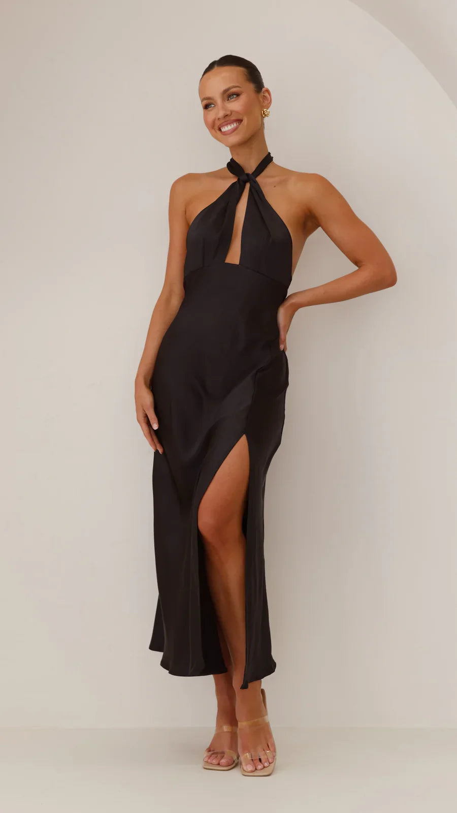 Halter Neck Satin Backless Maxi Dress