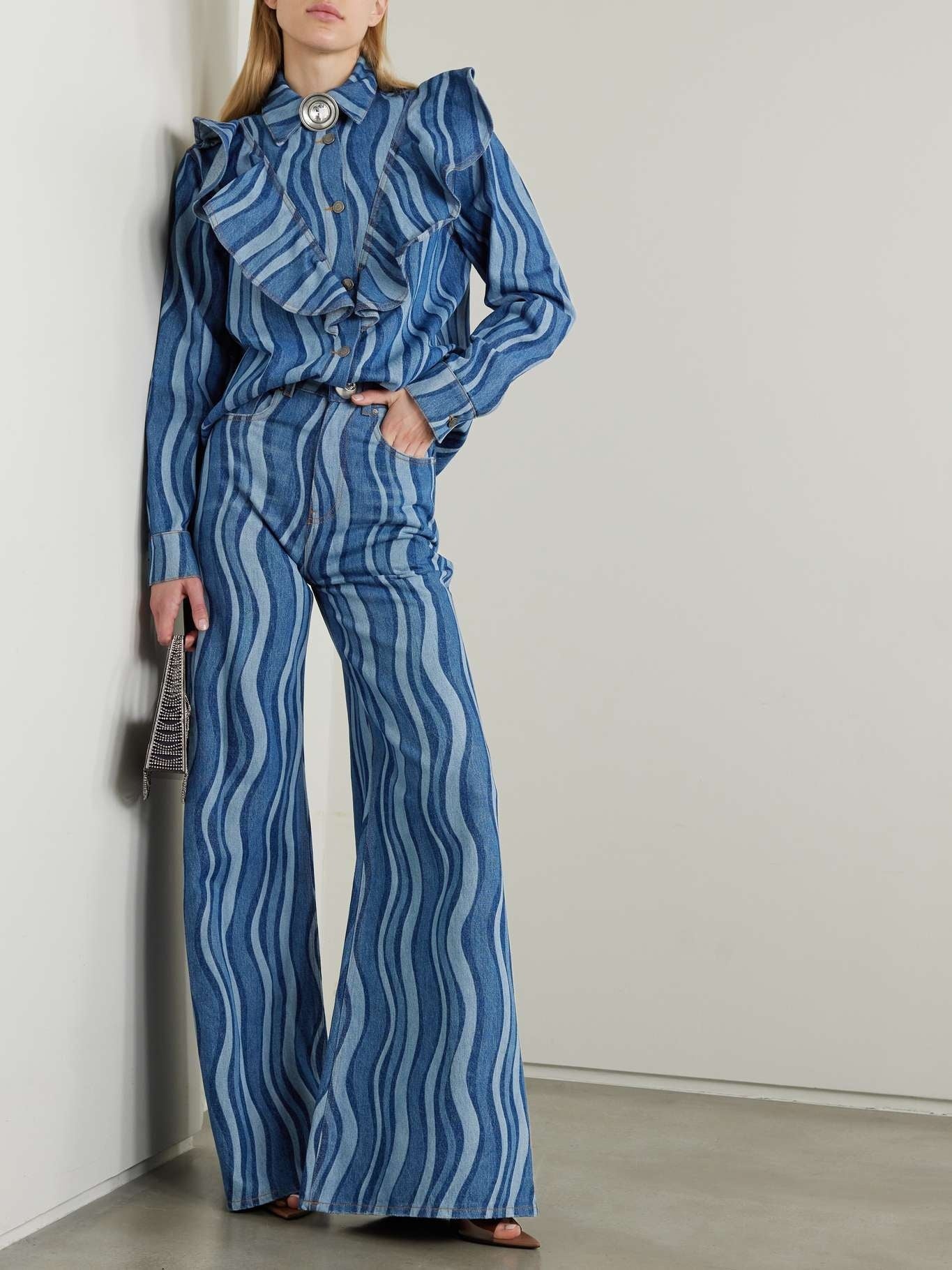 Blue Denim Suit With Stripes