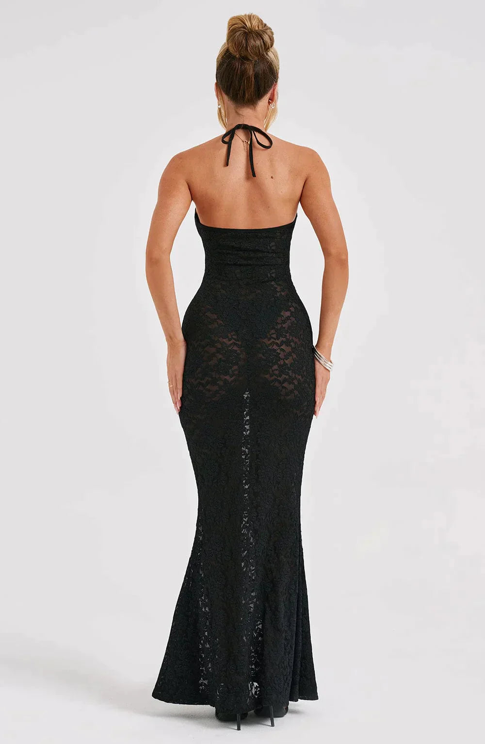 Black maxi dress with lace seam