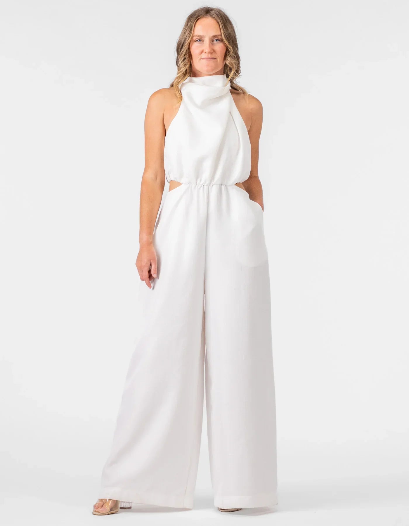 Halter Neck White Overalls