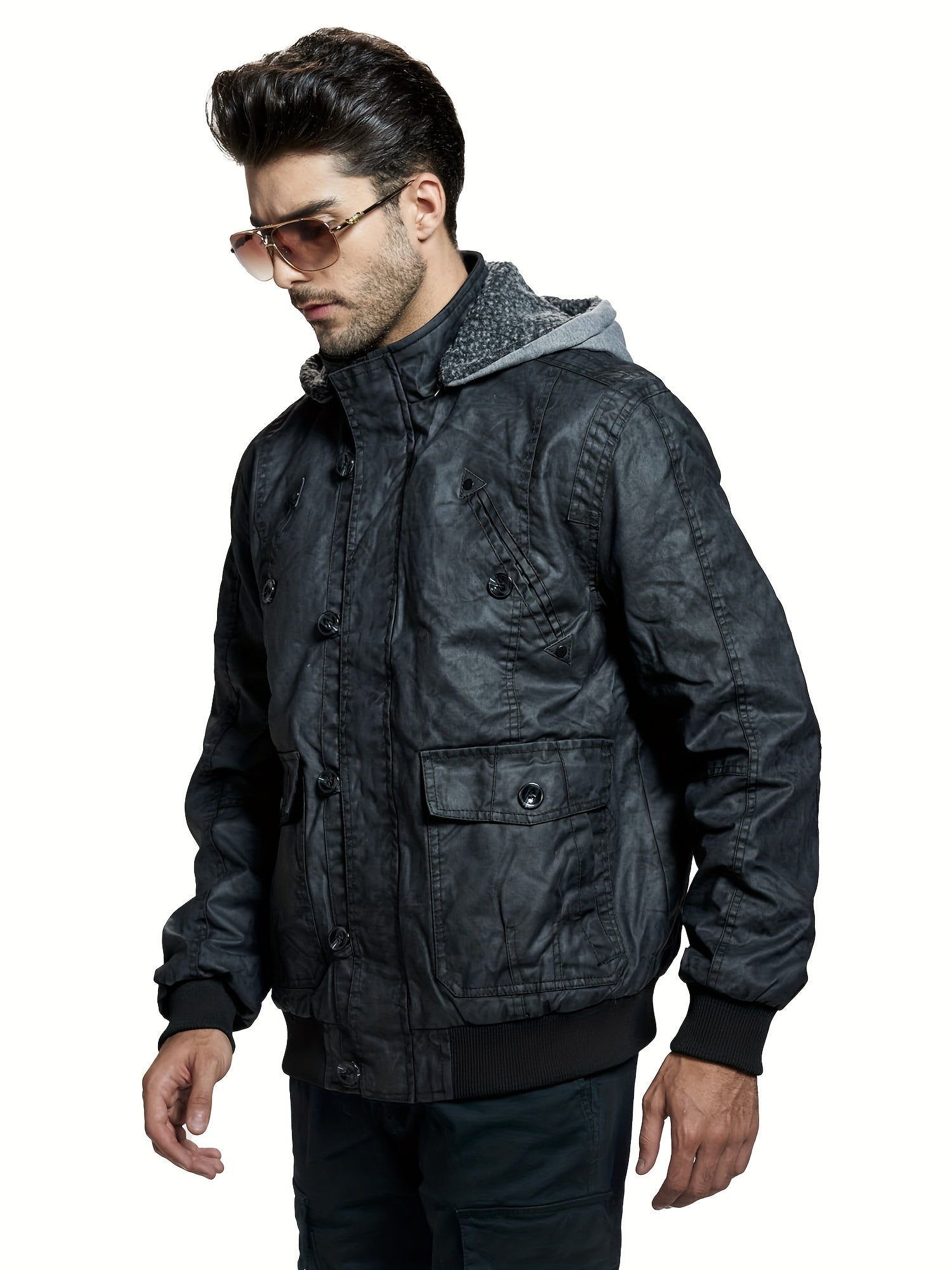 Black windproof fleece jacket with hood