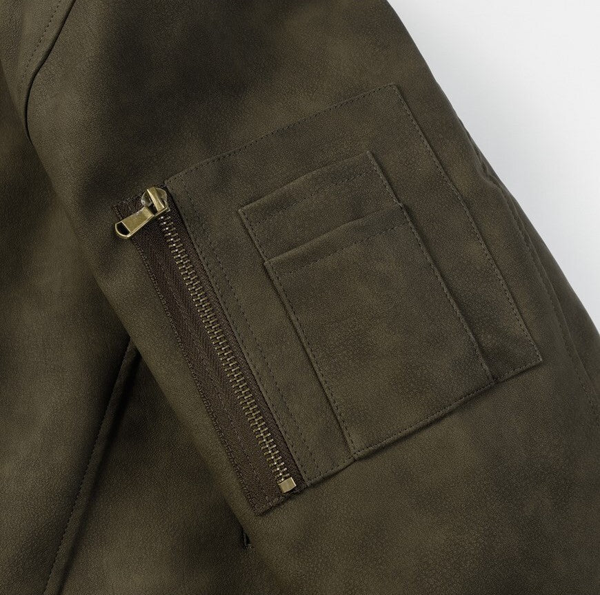 Faux leather varsity velvet bomber green jacket for men