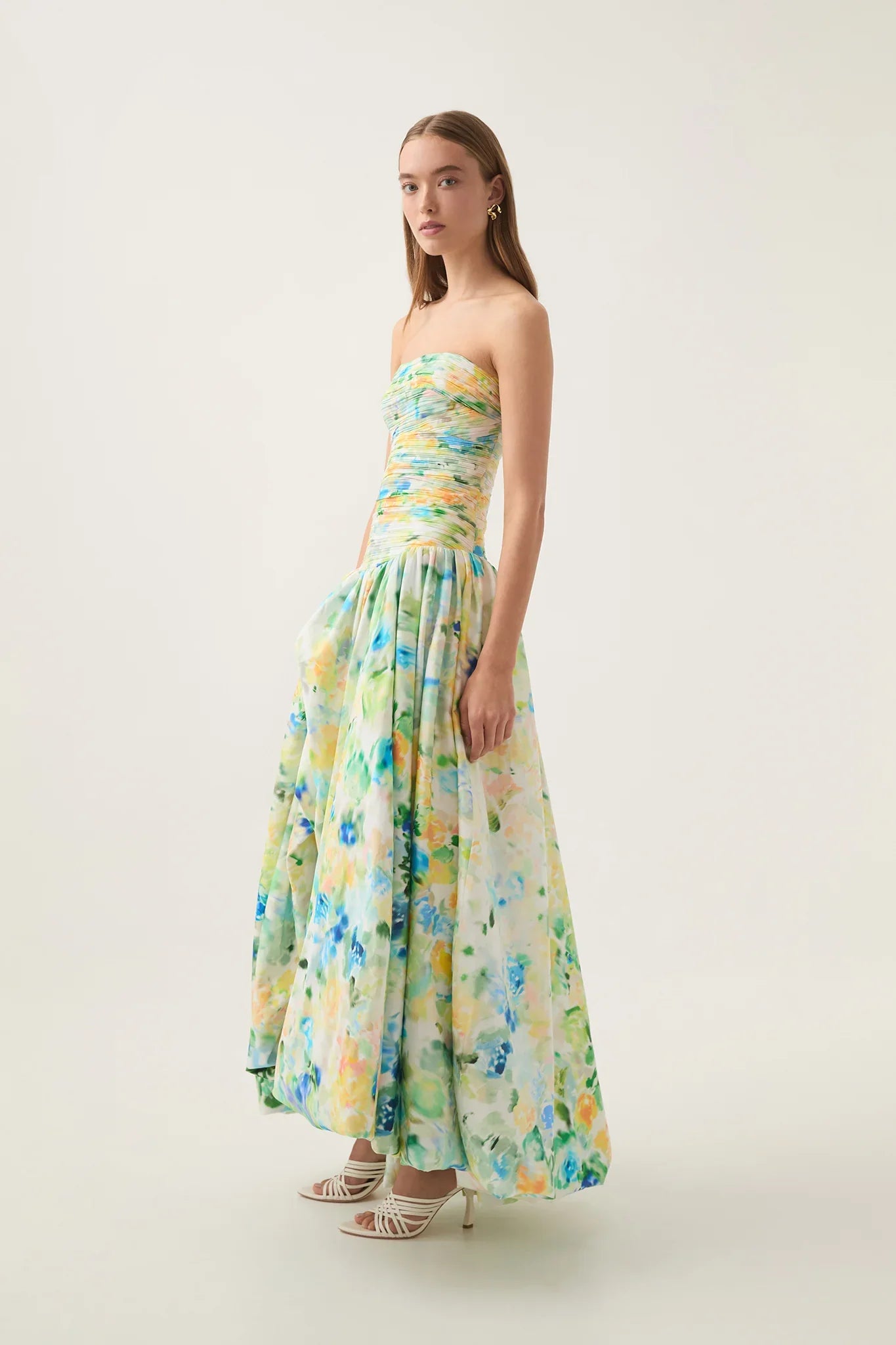 Floral Strapless Bubble Hem Maxi Dress