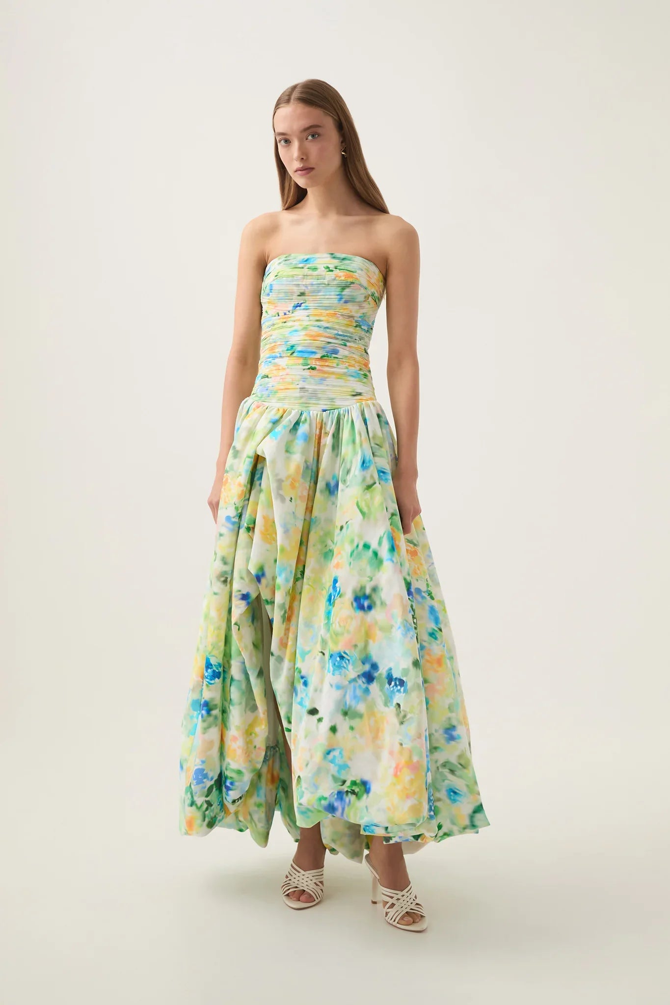 Floral Strapless Bubble Hem Maxi Dress