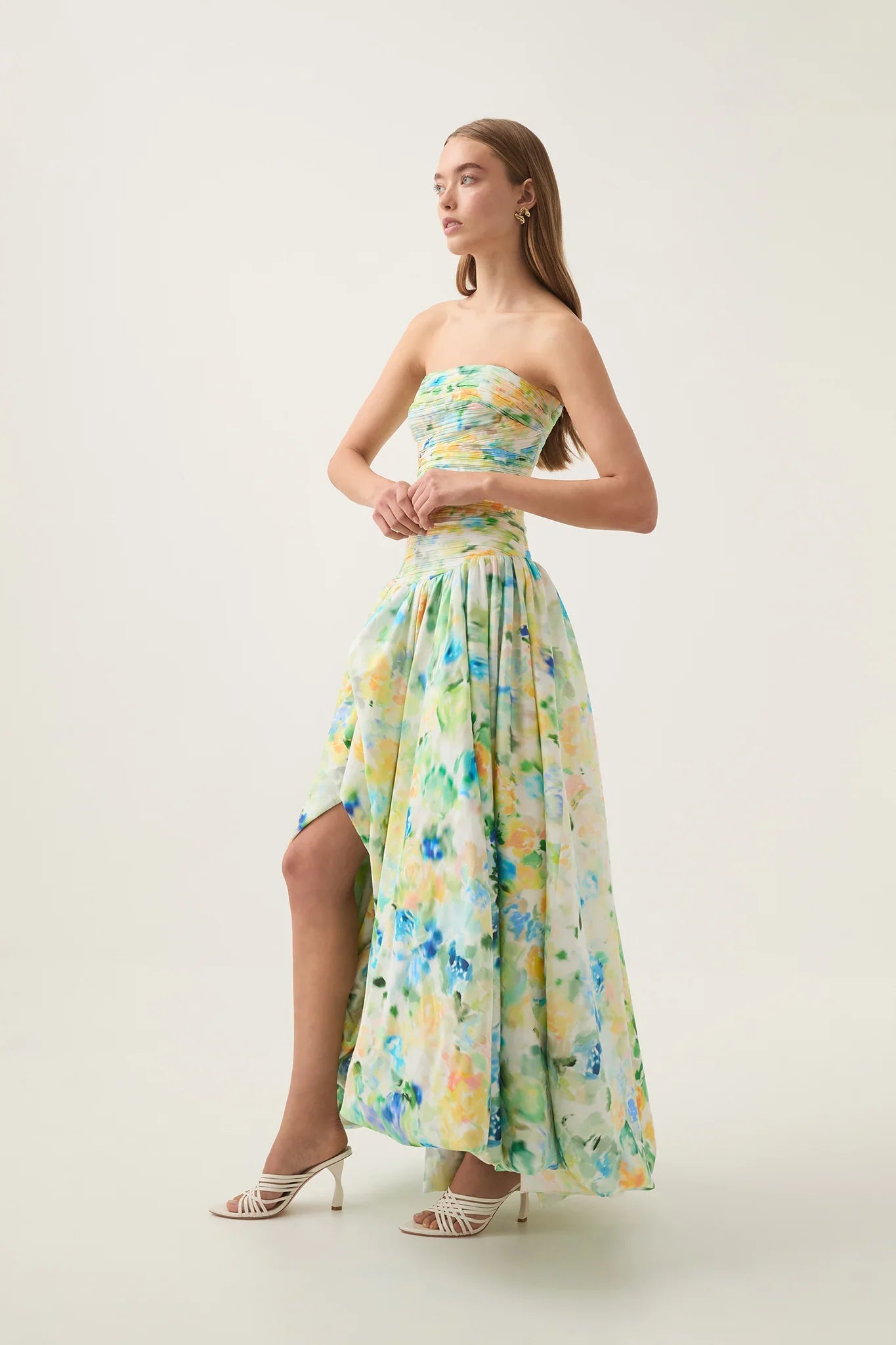 Floral Strapless Bubble Hem Maxi Dress