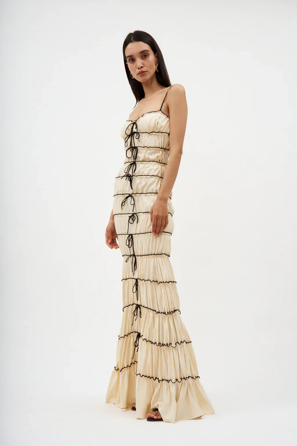 Silk charmeuse ruffle tunnel gown dress