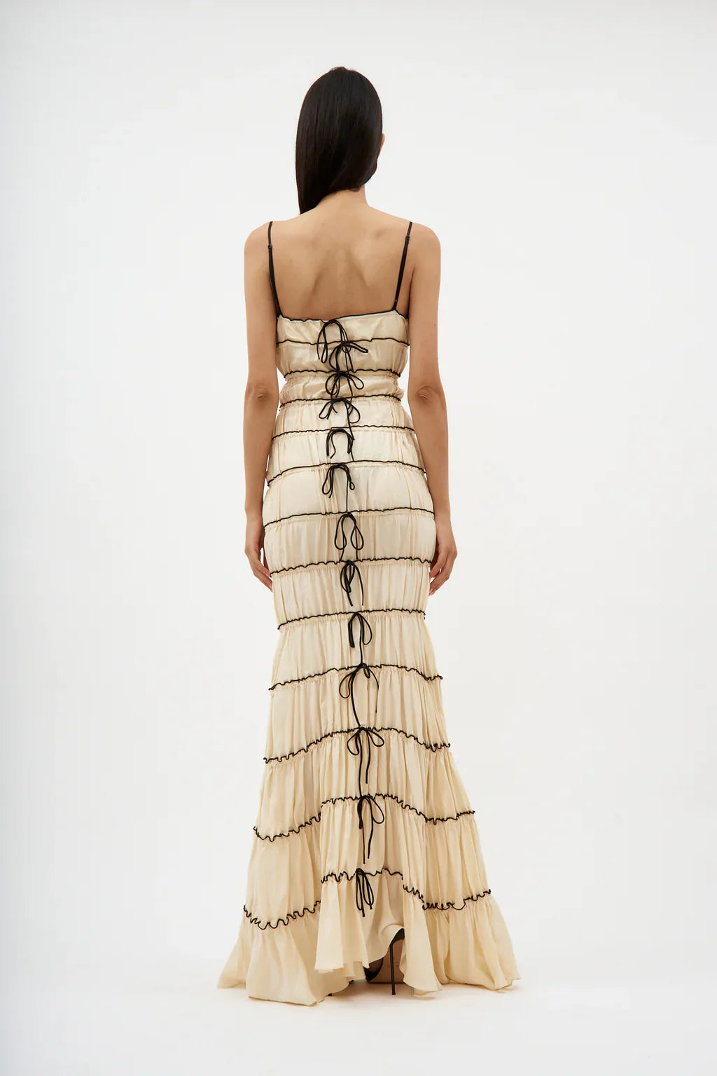 Silk charmeuse ruffle tunnel gown dress