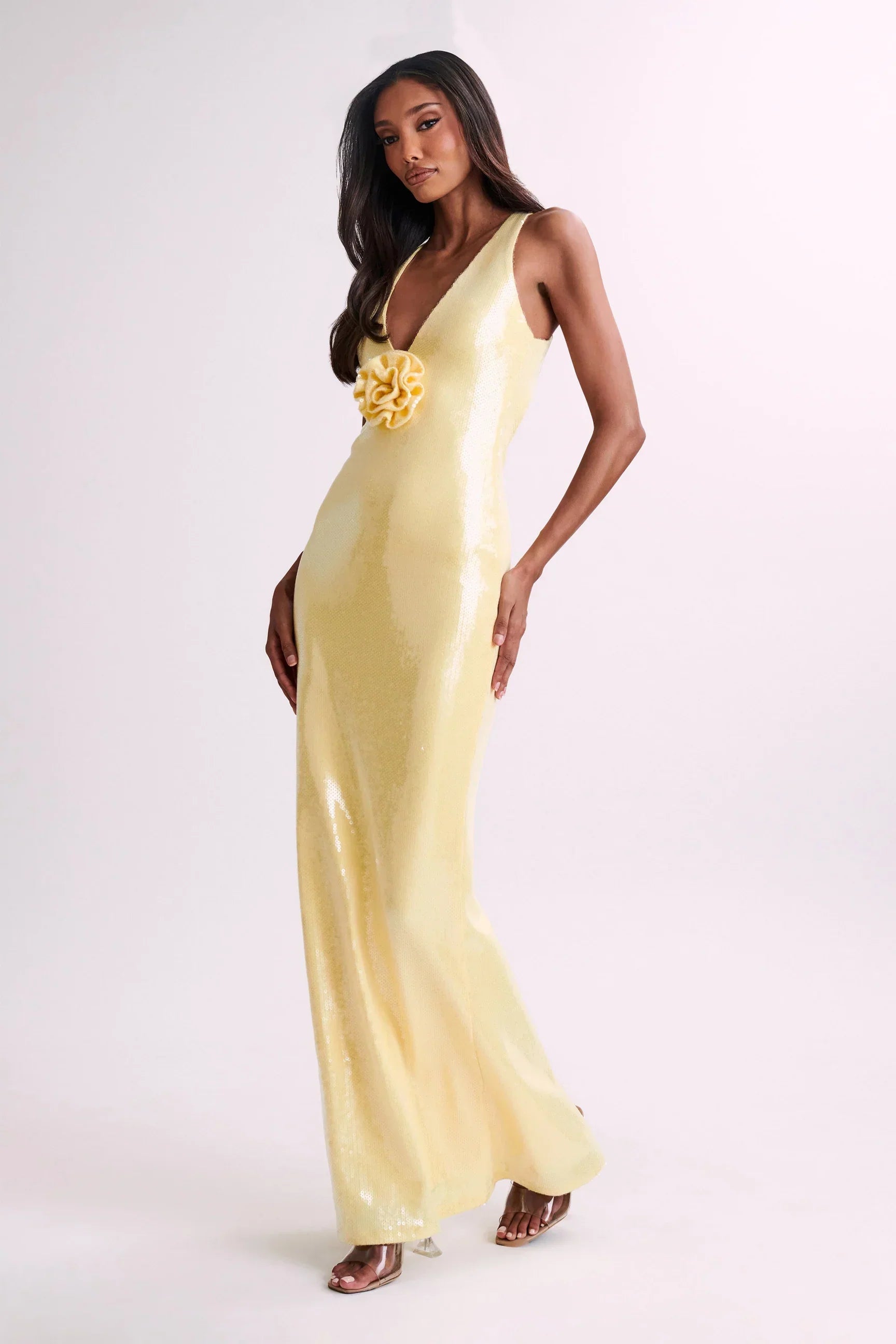 Sequin maxi dress with roses symbol