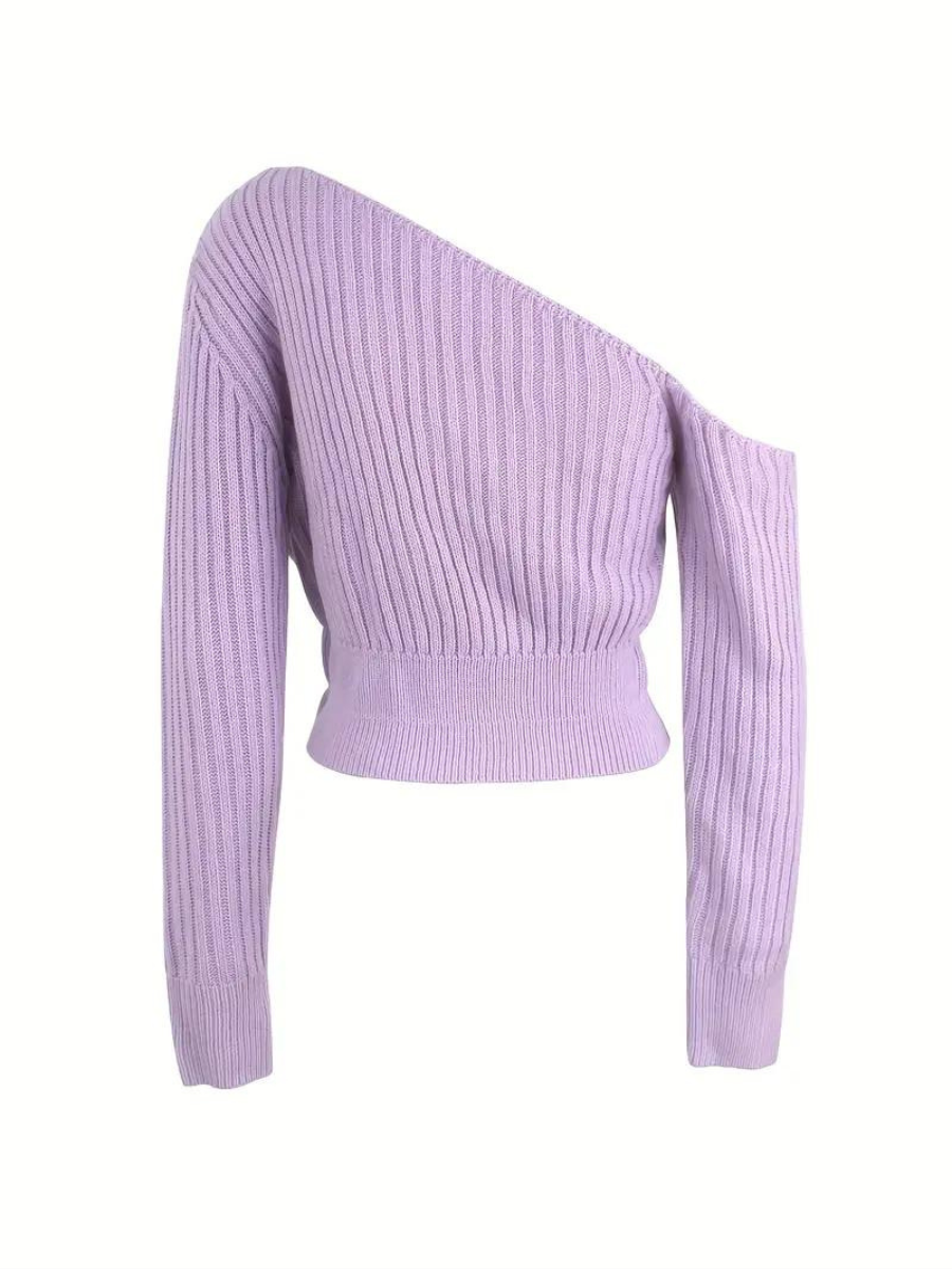 rib knitted sweater with asymmetrical neckline