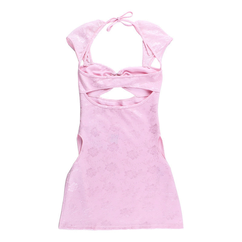 Hollow Split Pink mini dress